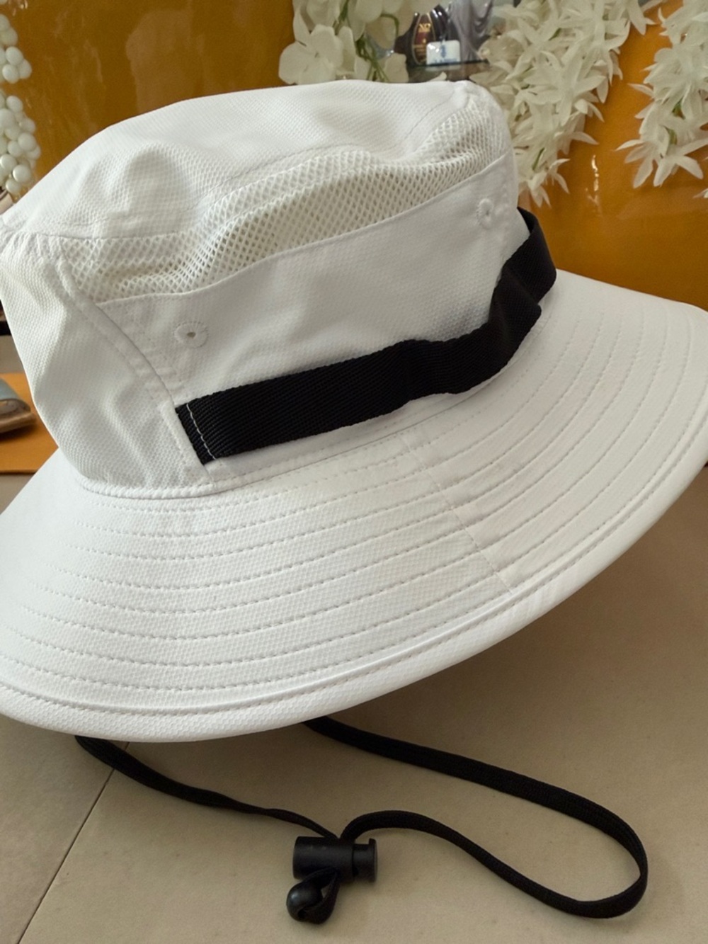 adidas White Bucket Hat with Black Trefoil and Chin Cord - Picture 2 of 5